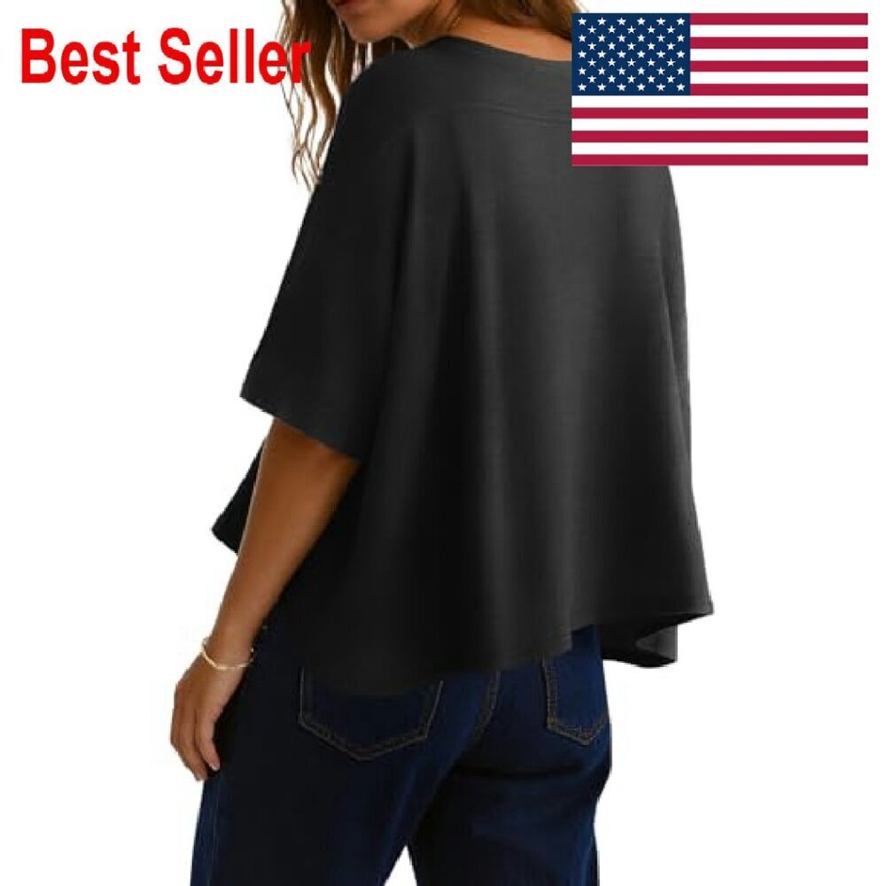 Oversized Half Sleeve Crop Top Casual Chic Y2K Minimal Summer Blouse - Picture 5 of 7